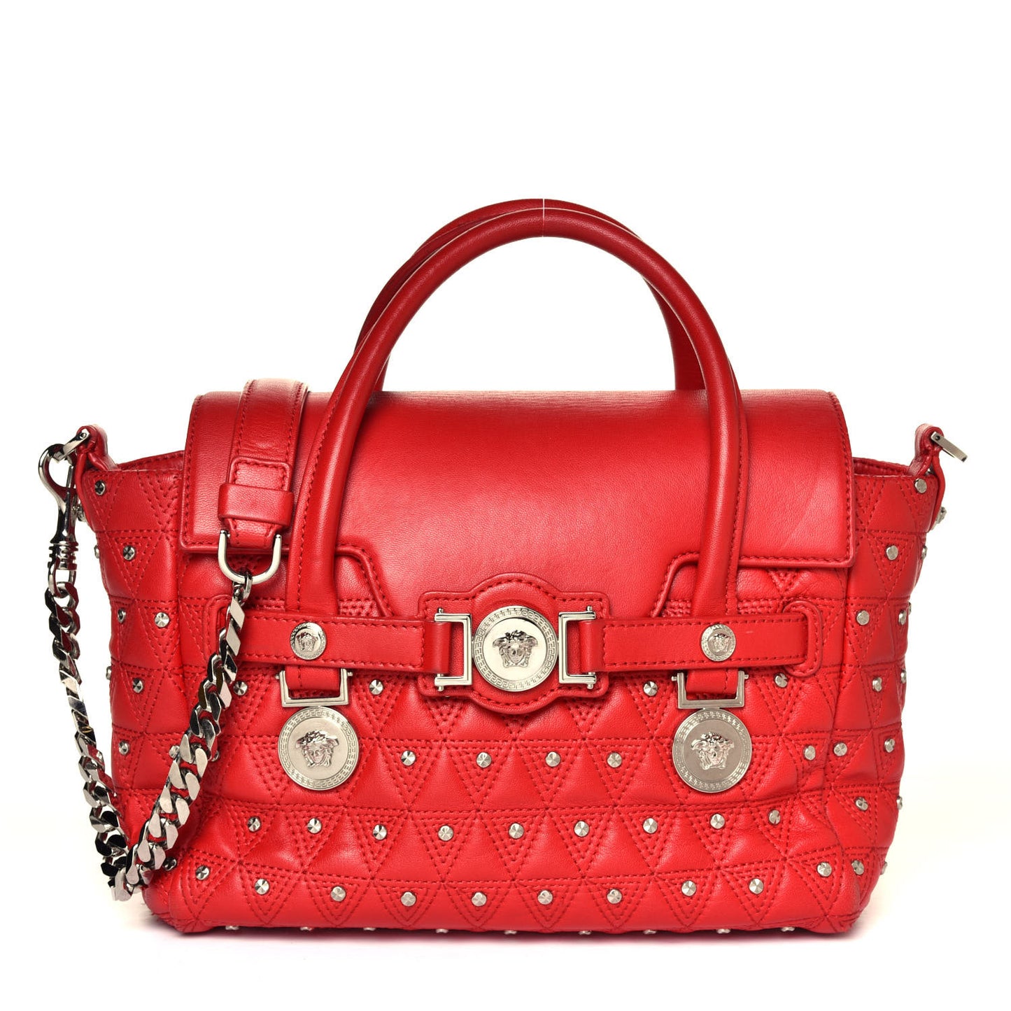 Nappa Trapuntata Triangle Quilted Studded Bag Red