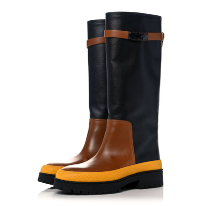 Hermes Toile De Coton Barn Boots 36 Black Marron Iroko 3 of 10