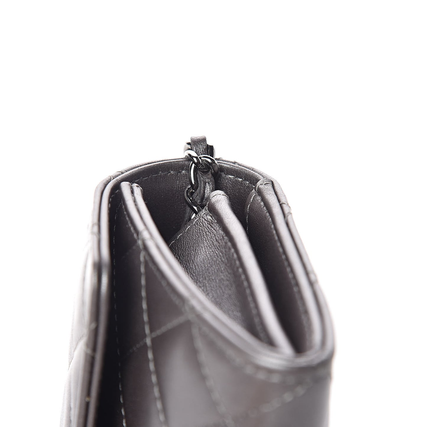 Lambskin Quilted Pearl My Shoulder Mini French Wallet On Chain WOC Silver