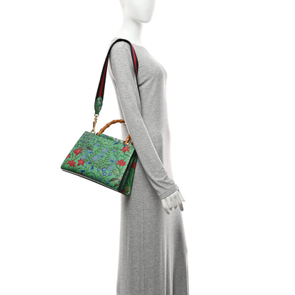 Gucci Calfskin Bamboo Web New Flora Small Nymphaea Top Handle Bag Green 2 of 12