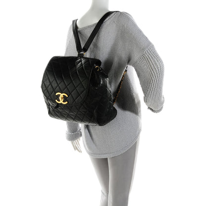 Chanel Lambskin Quilted Drawstring Backpack Black 2 of 9