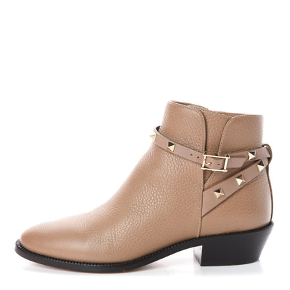 Valentino Garavani Grained Calfskin Rockstud Single Buckle 35mm Cowboy Ankle Boots 36 Alpaca 1 of 8