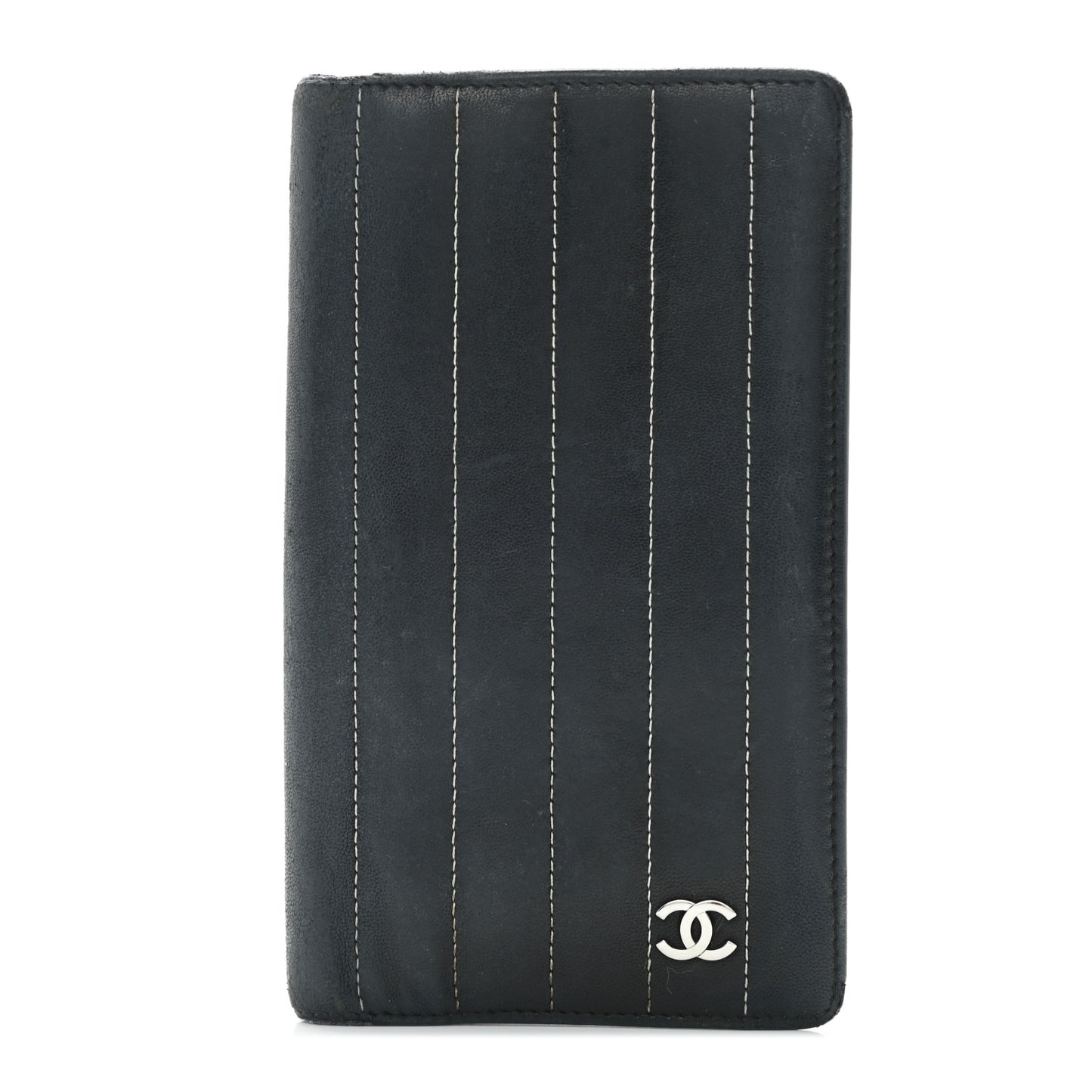 Lambskin Vertical Quilted Mademoiselle Yen Wallet Black