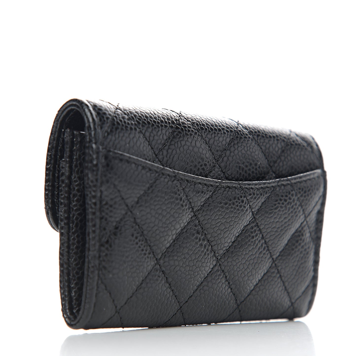 Caviar Quilted Flap Card Holder Wallet Black