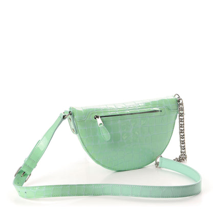 Balenciaga Shiny Calfskin Crocodile Embossed XXS Souvenir Belt Bag Green 2 of 11