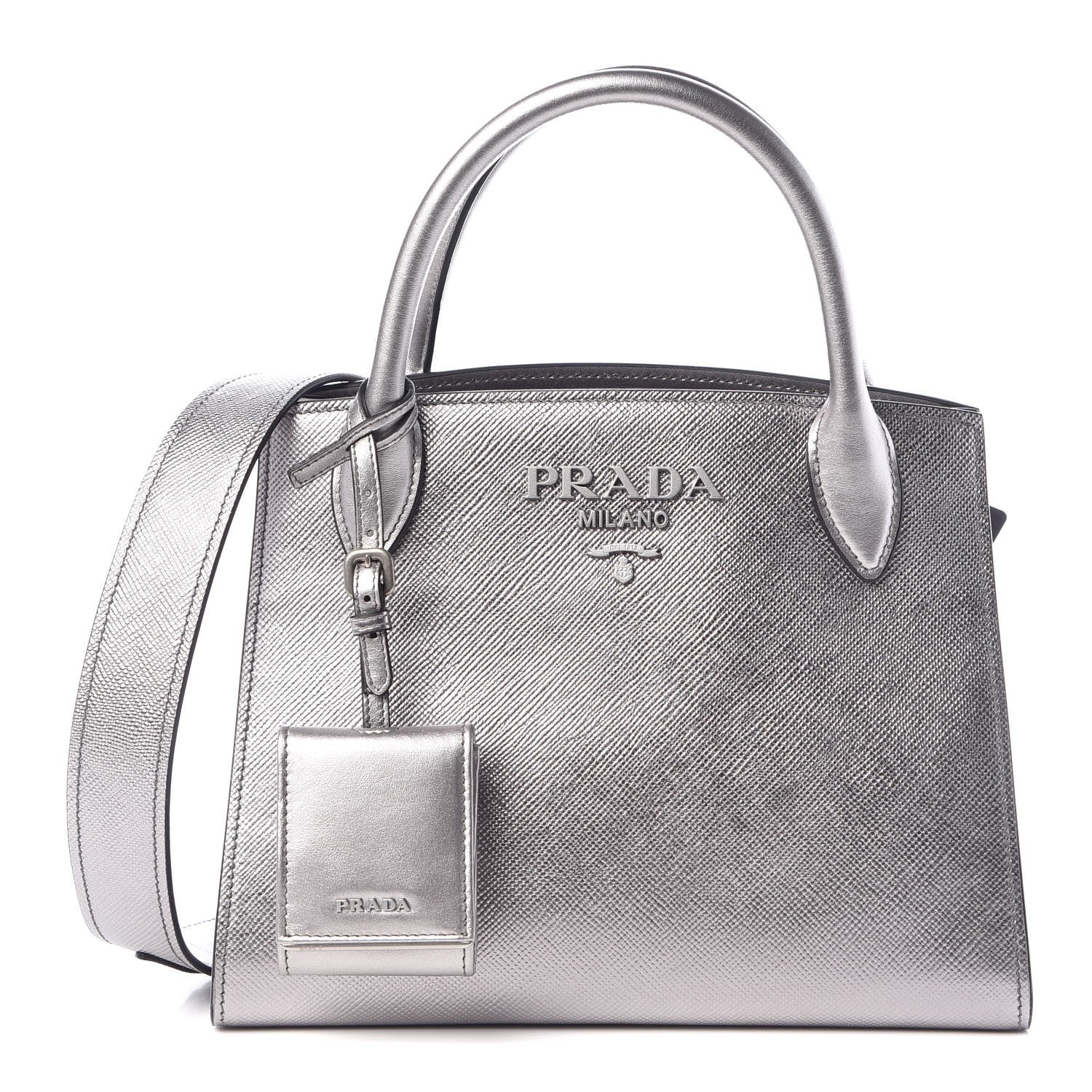 Prada Saffiano Cuir Calfskin Small Monochrome Top Handle Tote Cromo 1 of 7
