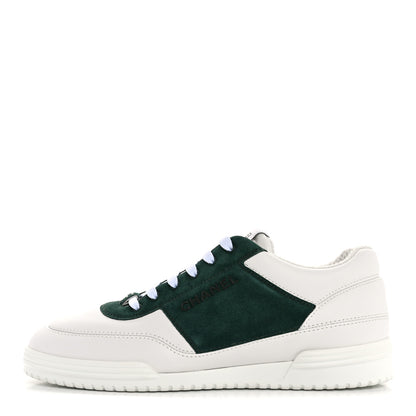 Chanel Calfskin Suede Calfskin Logo Womens Sneakers 38.5 White Dark Green 1 of 11