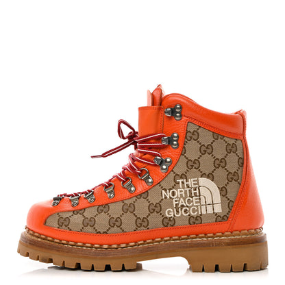 Gucci Monogram Textured Calfskin Mens Hiking Ankle Boots 41 Beige Ebony Deep Orange 1 of 18