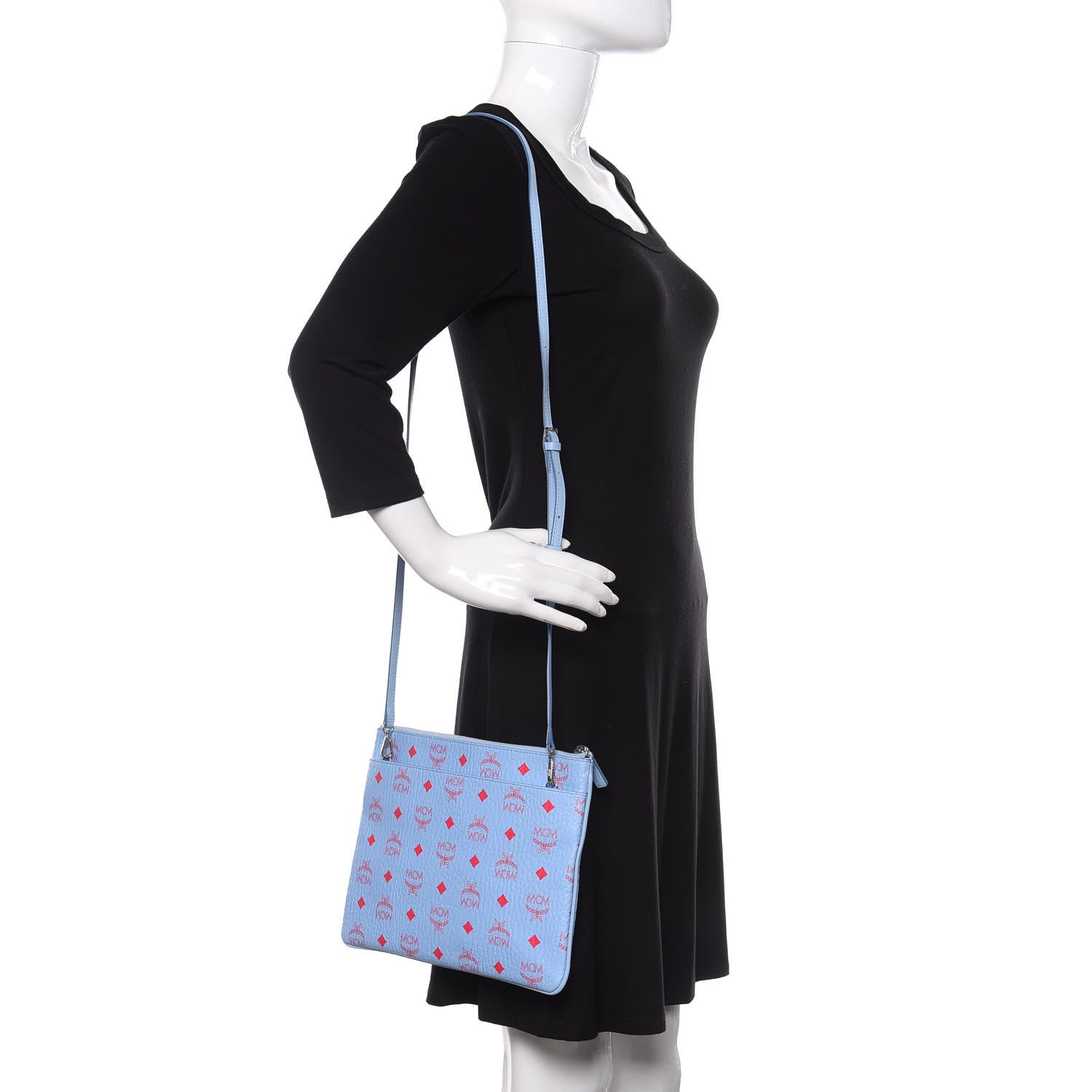 MCM Visetos Original Medium Pouch Light Blue Red 2 of 9