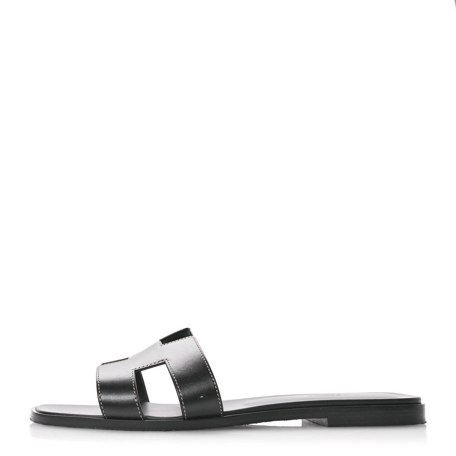 Hermes Box Calfskin Oran Sandals 41 Black 1 of 10