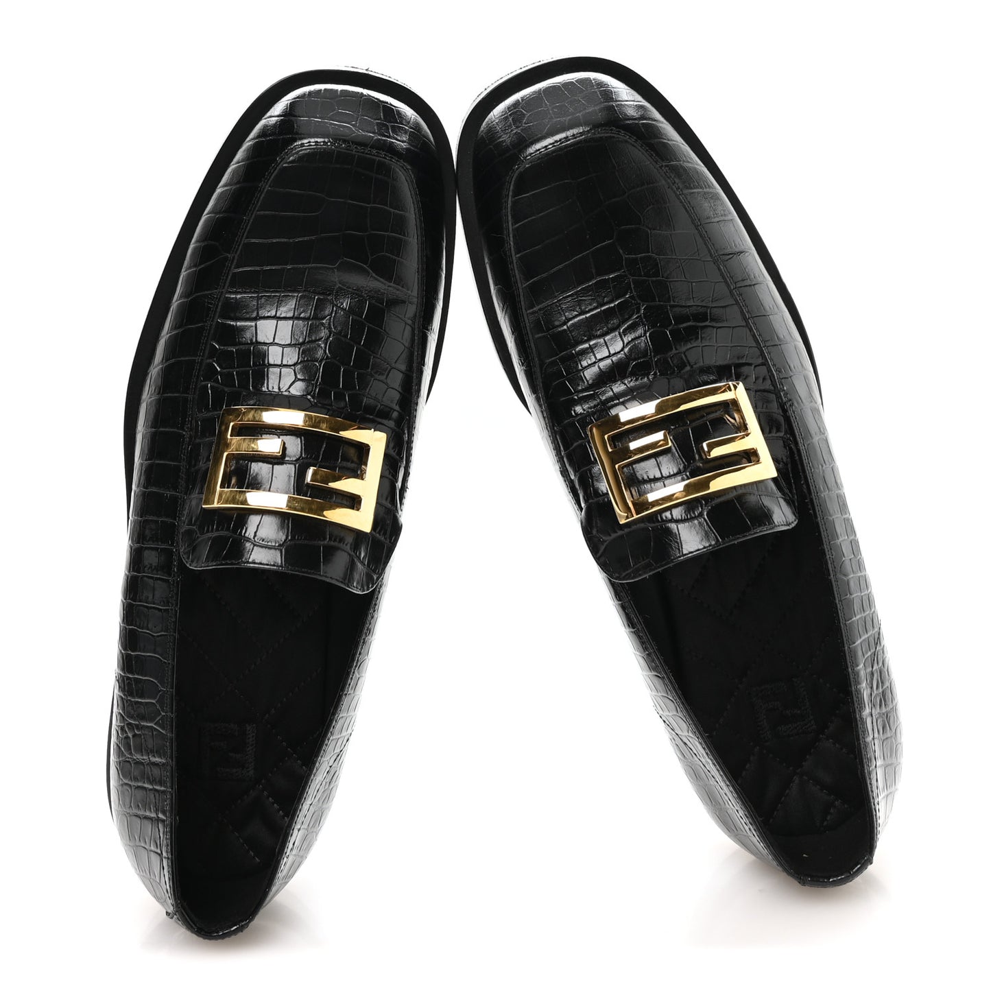 Crocodile Embossed Mens Baguette Loafers 8 Black
