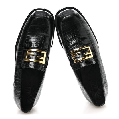 Fendi Crocodile Embossed Mens Baguette Loafers 8 Black 2 of 8
