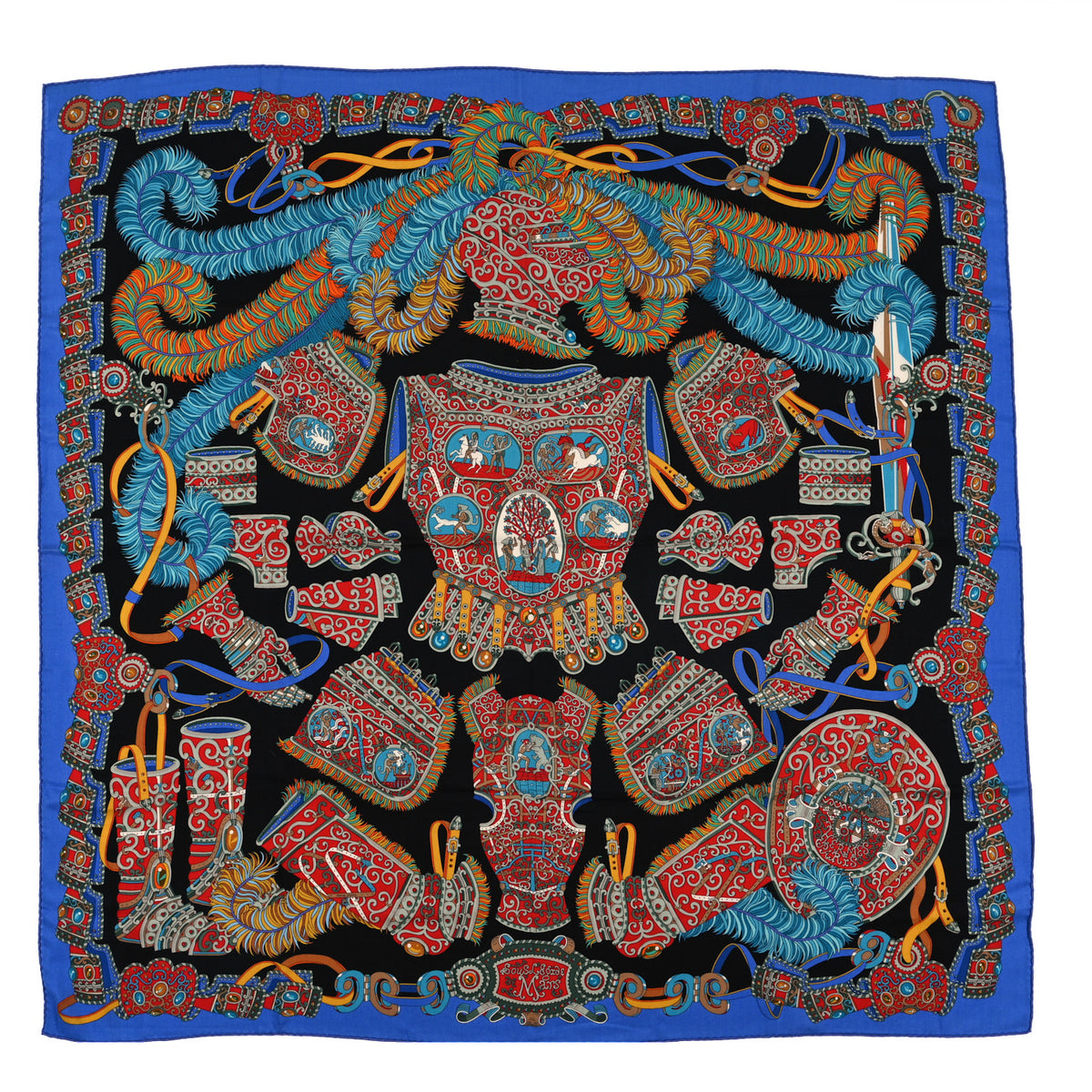 Cashmere Silk Sous L Egide De Mars Shawl 140  Bleu Multicolor