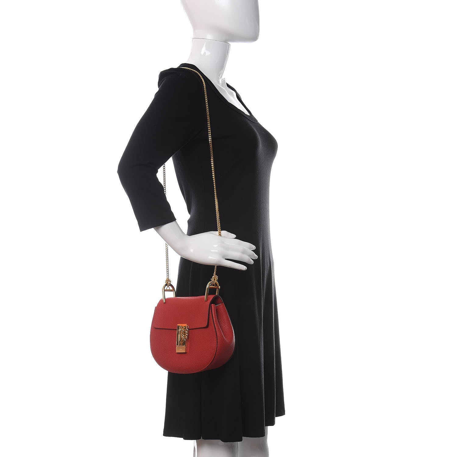 Chloe Grained Lambskin Mini Drew Shoulder Bag Plaid Red 2 of 8