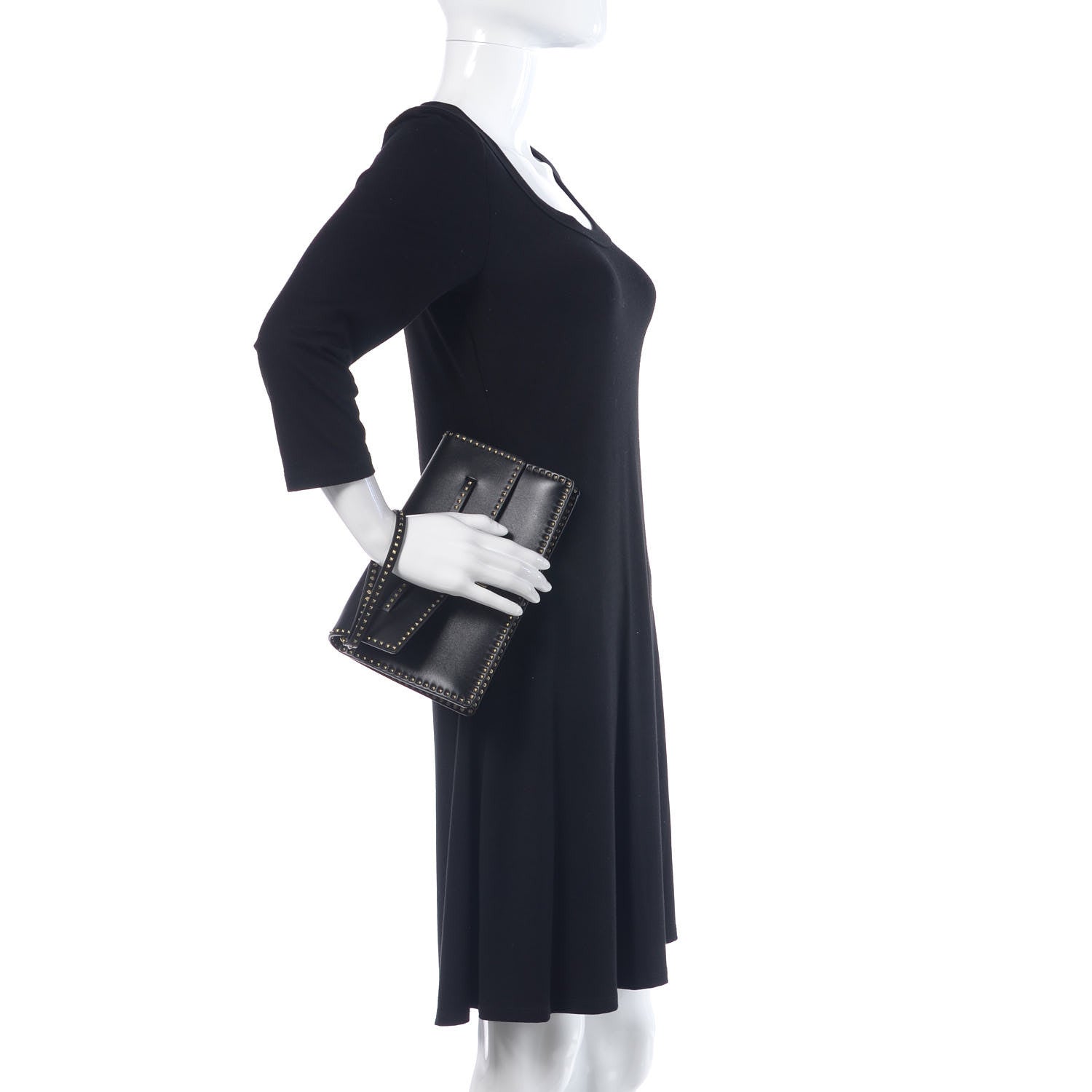 Valentino Garavani Calfskin Rockstud Turn Lock Flap Clutch Black 2 of 9