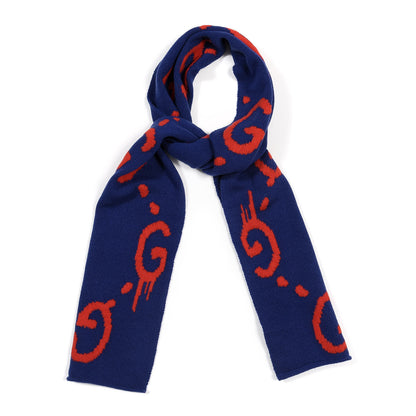 Gucci Wool Tricot GG Writers Scarf Midnight Blue Red 1 of 4