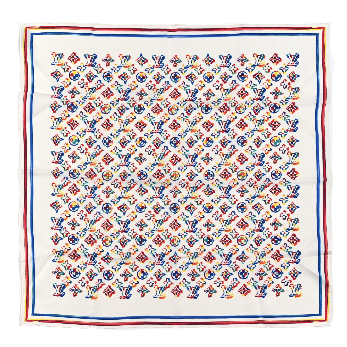 Silk Monogram Rainbow Square Scarf White