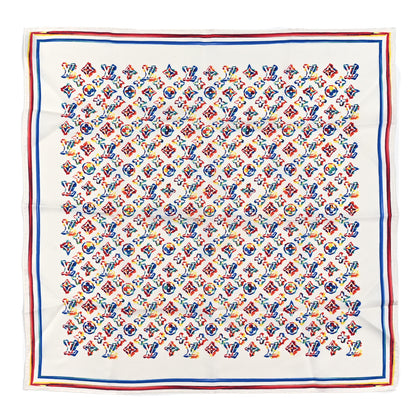 Louis Vuitton Silk Monogram Rainbow Square Scarf White 1 of 3