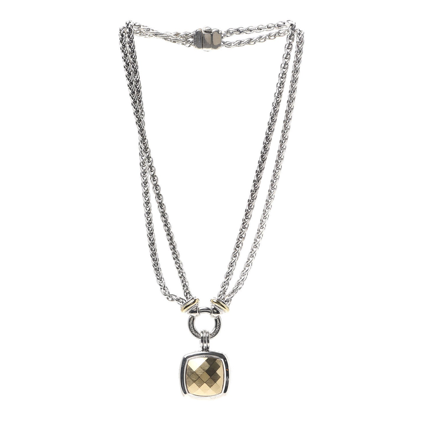 Sterling Silver 18K Yellow Gold 14mm Albion Double Wheat Chain Pendant Necklace