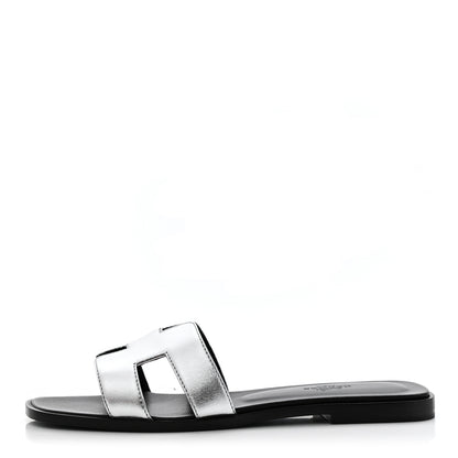Hermes Metallic Nappa Calfskin Oran Sandals 38 Argent 1 of 9