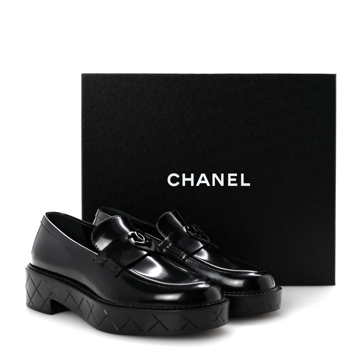 Chanel Shiny Calfskin Quilted CC Mocassin Loafers 35 Black 10 of 10