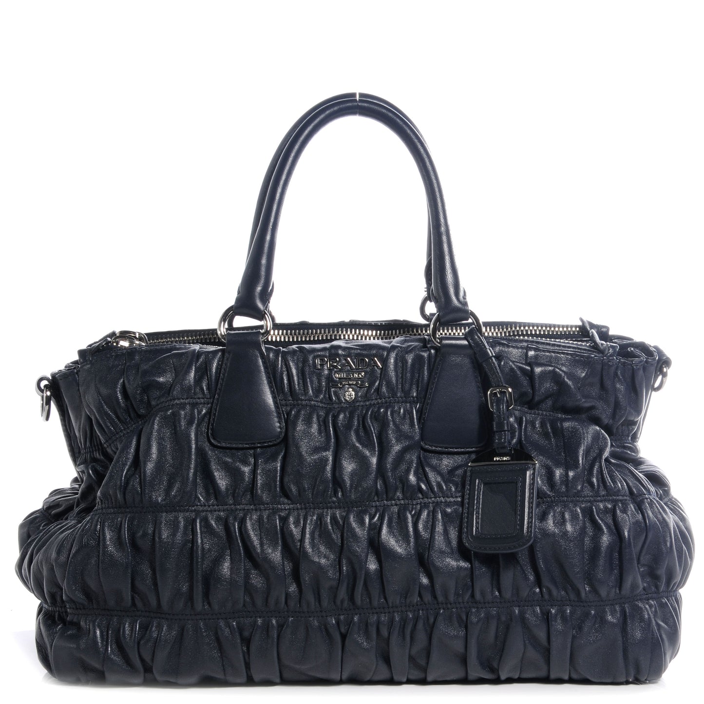 Nappa Leather Double Zip Gaufre Tote BL0743 Navy