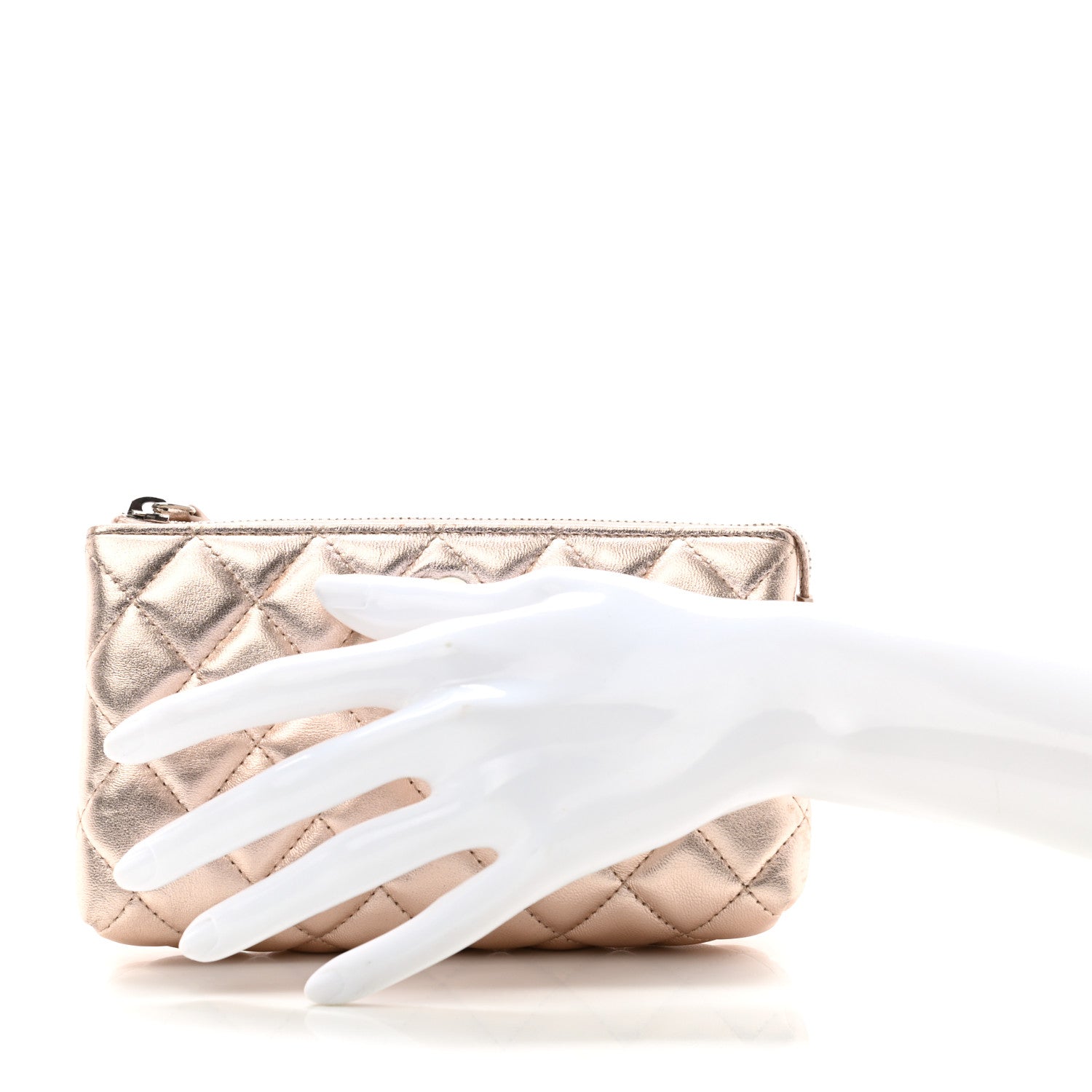 Chanel Metallic Lambskin Quilted Cosmetic Pouch Light Gold 3 of 12