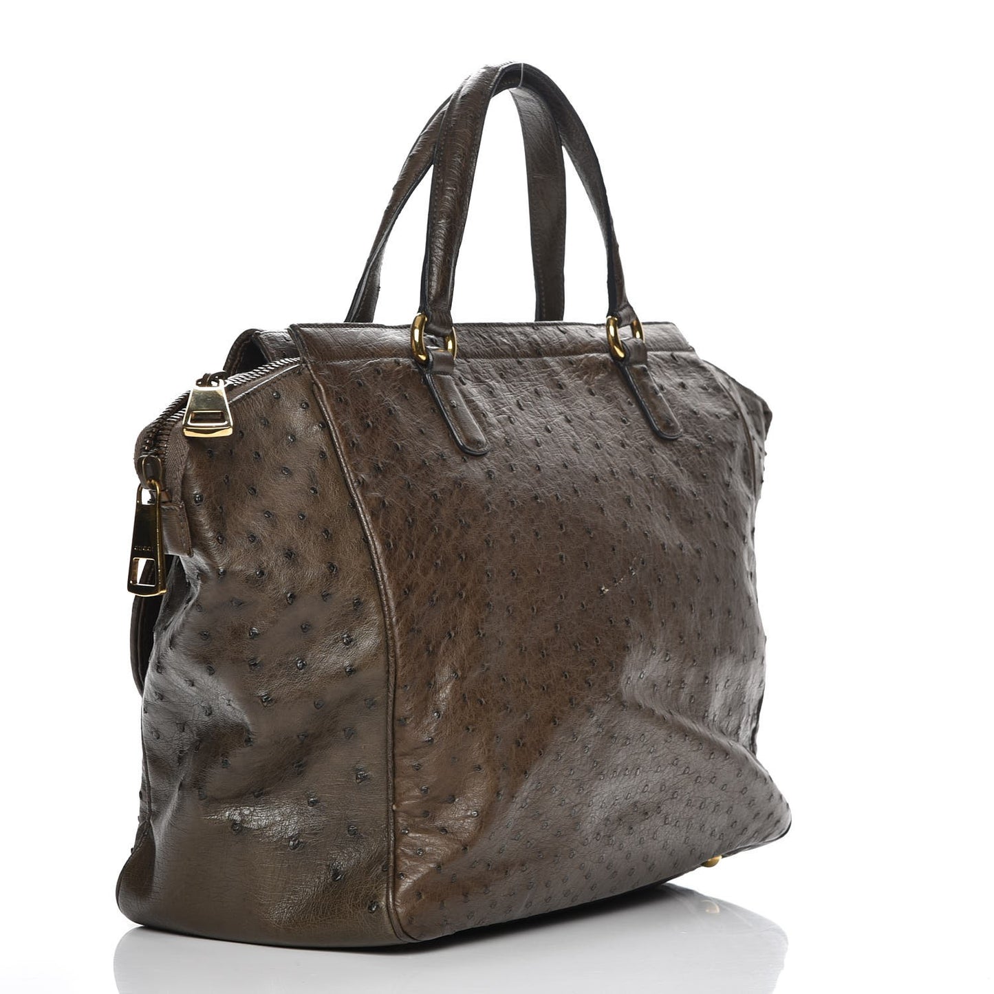 Ostrich Medium 1973 Top Handle Satchel Brown