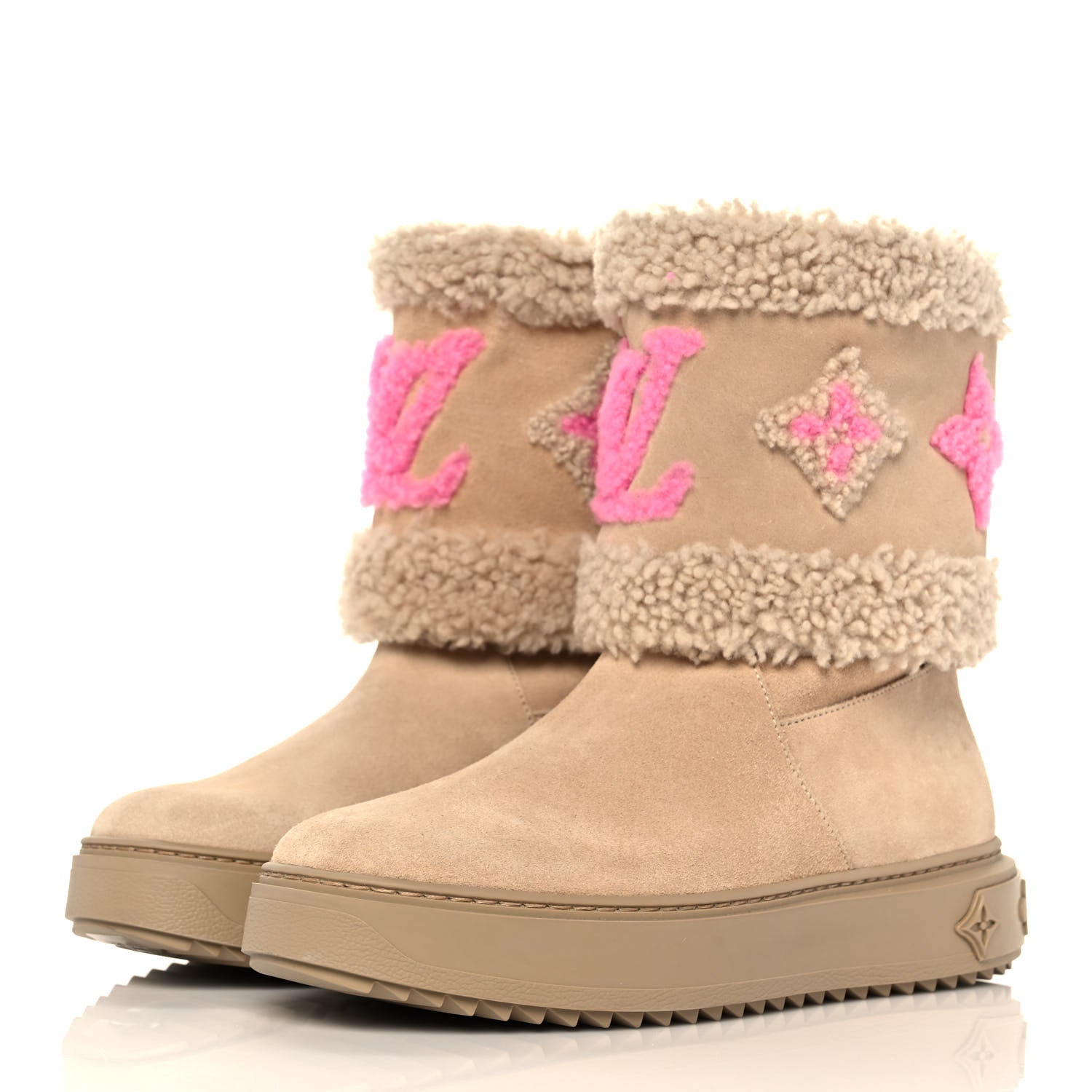 Louis Vuitton Suede Calfskin Shearling Snowdrop Flat Ankle Boot 37 Beige 3 of 8