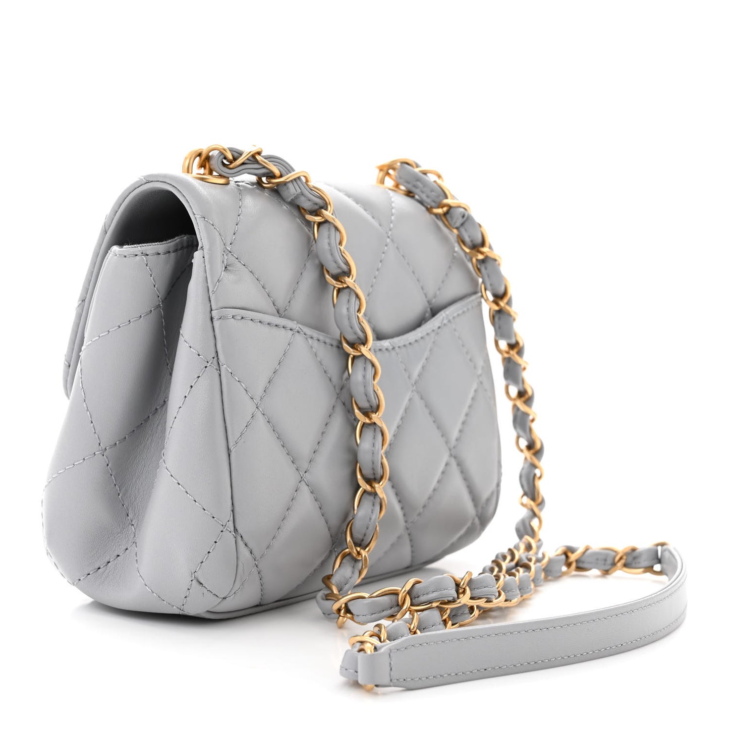 Lambskin Quilted Mini Flap Light Grey