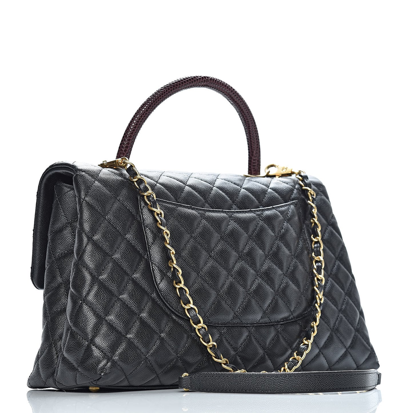 Caviar Lizard Quilted Medium Coco Handle Flap Black