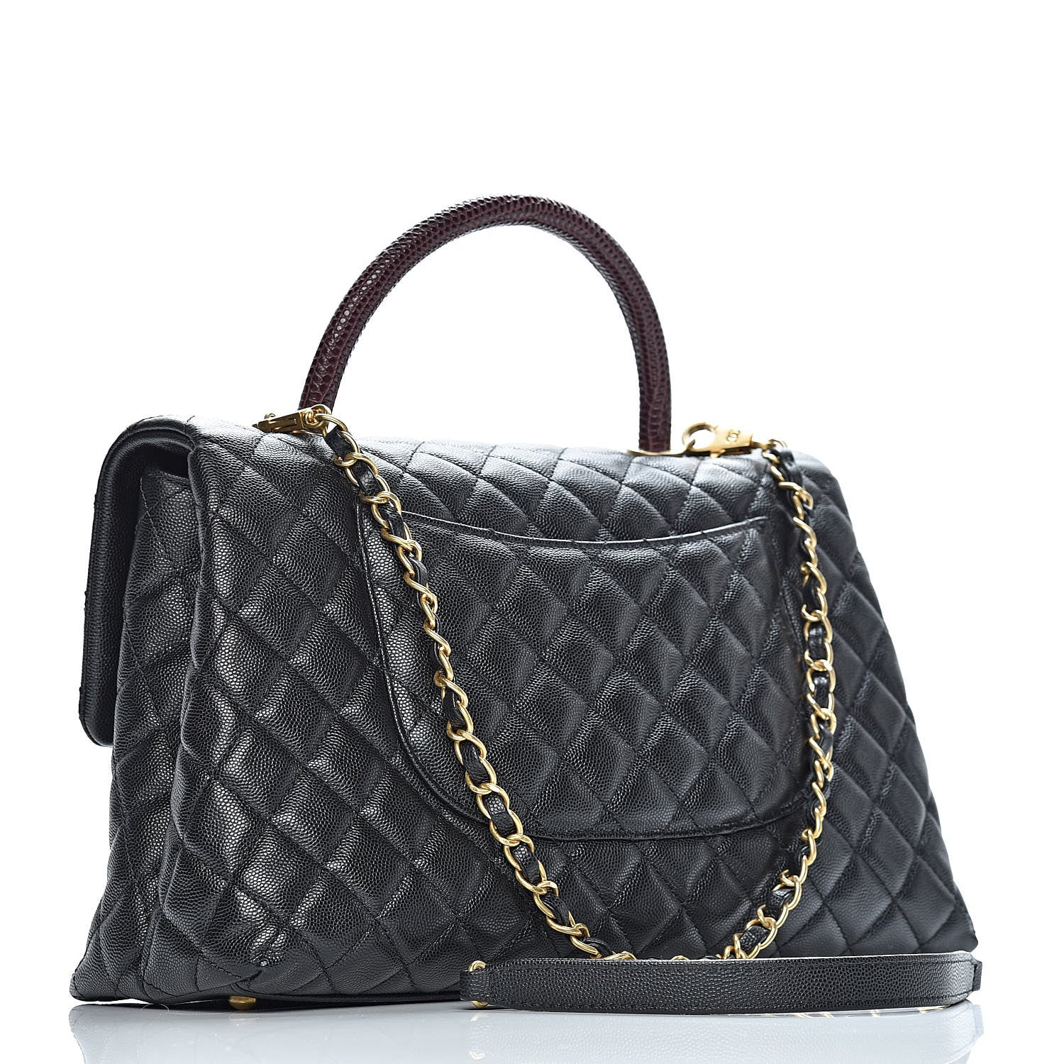 Chanel Caviar Lizard Quilted Medium Coco Handle Flap Black 3 of 10