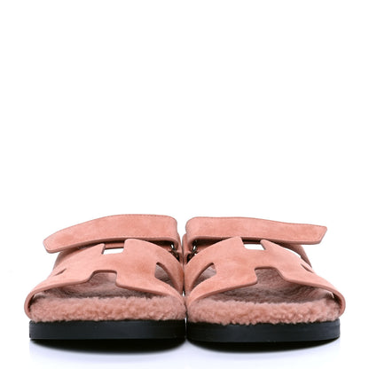 Hermes Suede Goatskin Woolskin Womens Chypre Sandals 38 Rose Aube 2 of 4