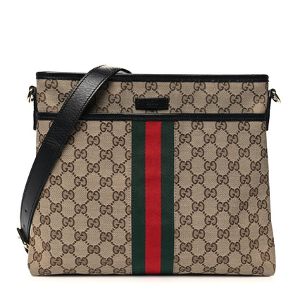 Gucci GG Monogram Web Flat Messenger Bag Black 1 of 12
