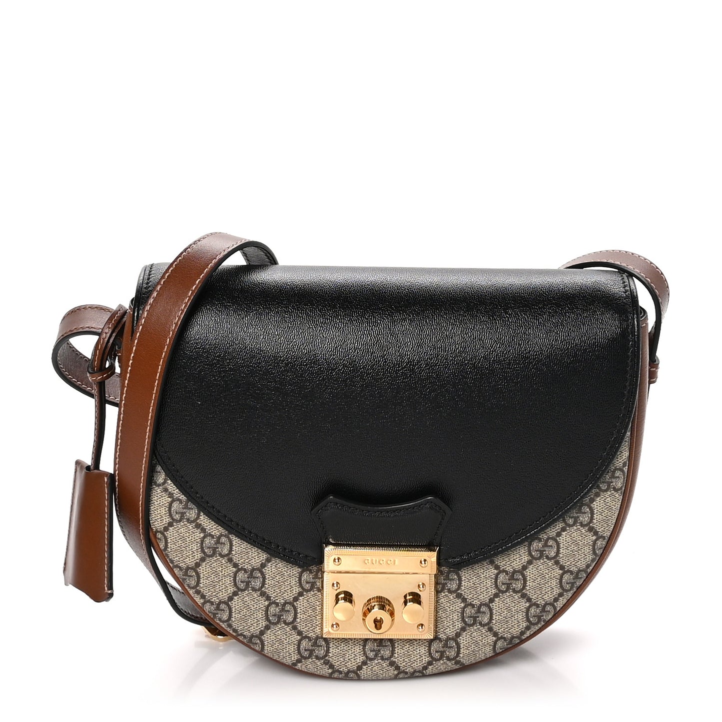 GG Supreme Monogram Calfskin Small Padlock Messenger Shoulder Bag Beige Black Cuir