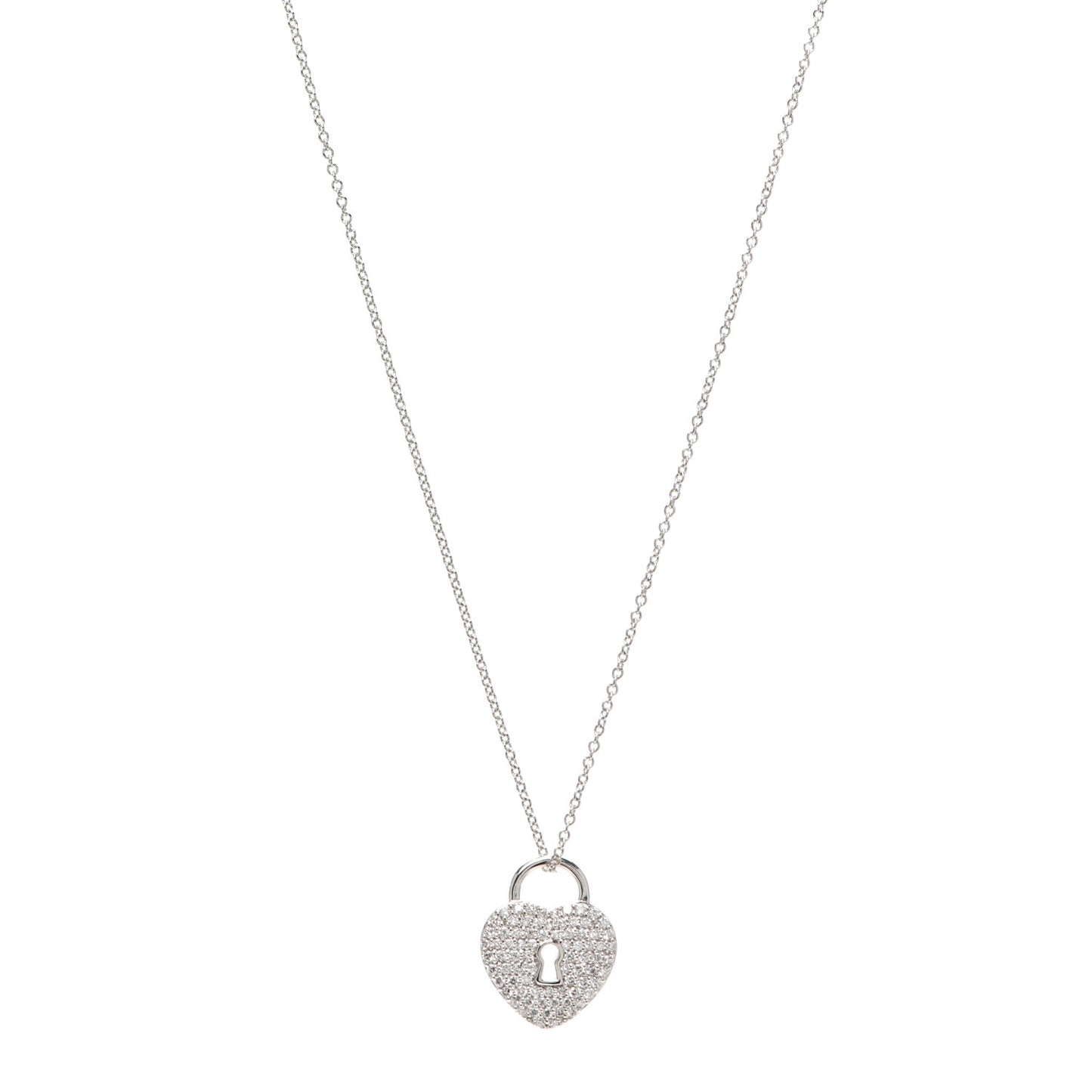 Platinum Diamond Small Heart Lock Pendant Necklace