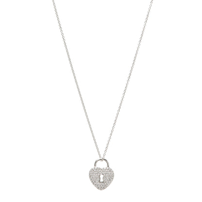 Tiffany Platinum Diamond Small Heart Lock Pendant Necklace 1 of 5