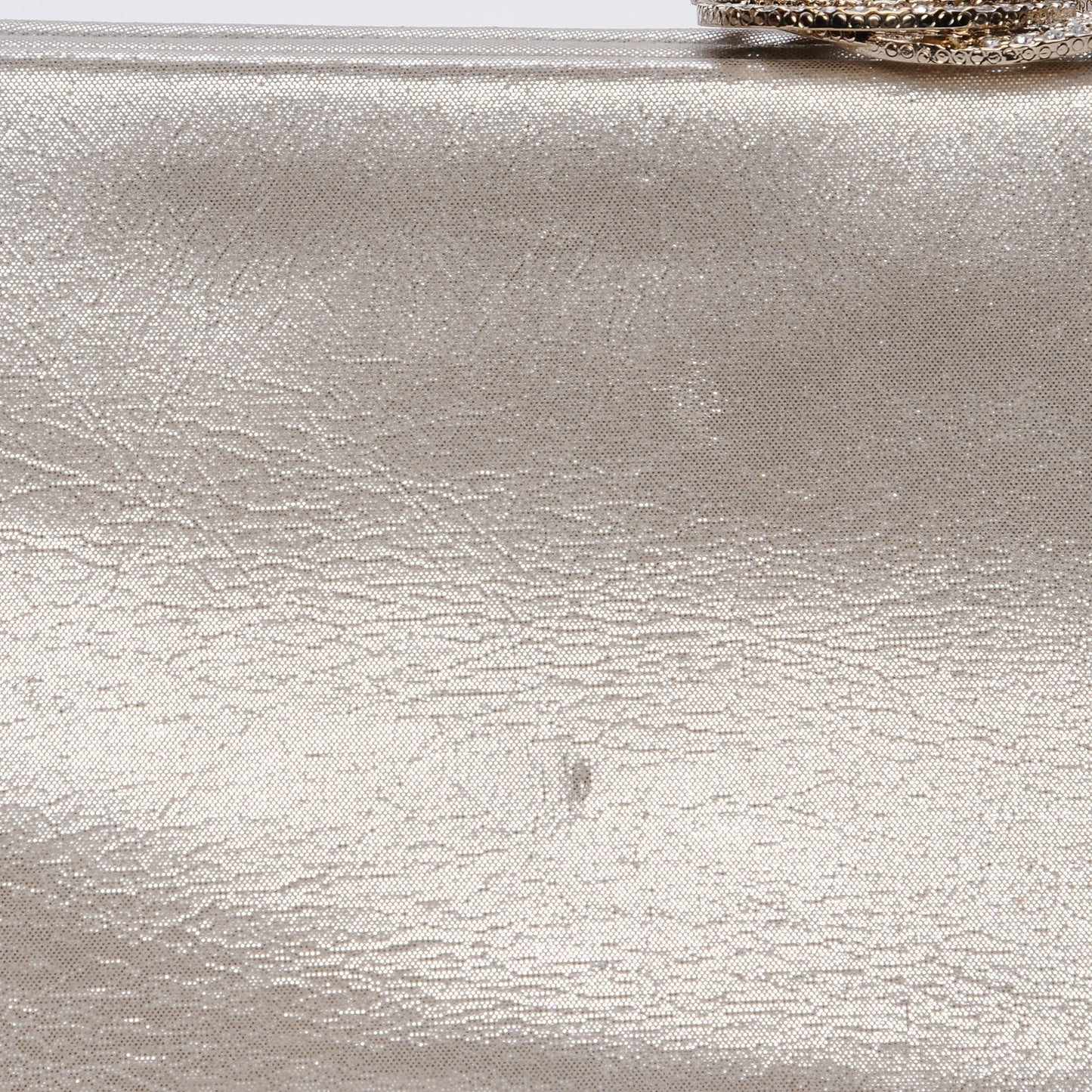 Iridescent Calfskin Crystal Camellia Evening Clutch Champagne