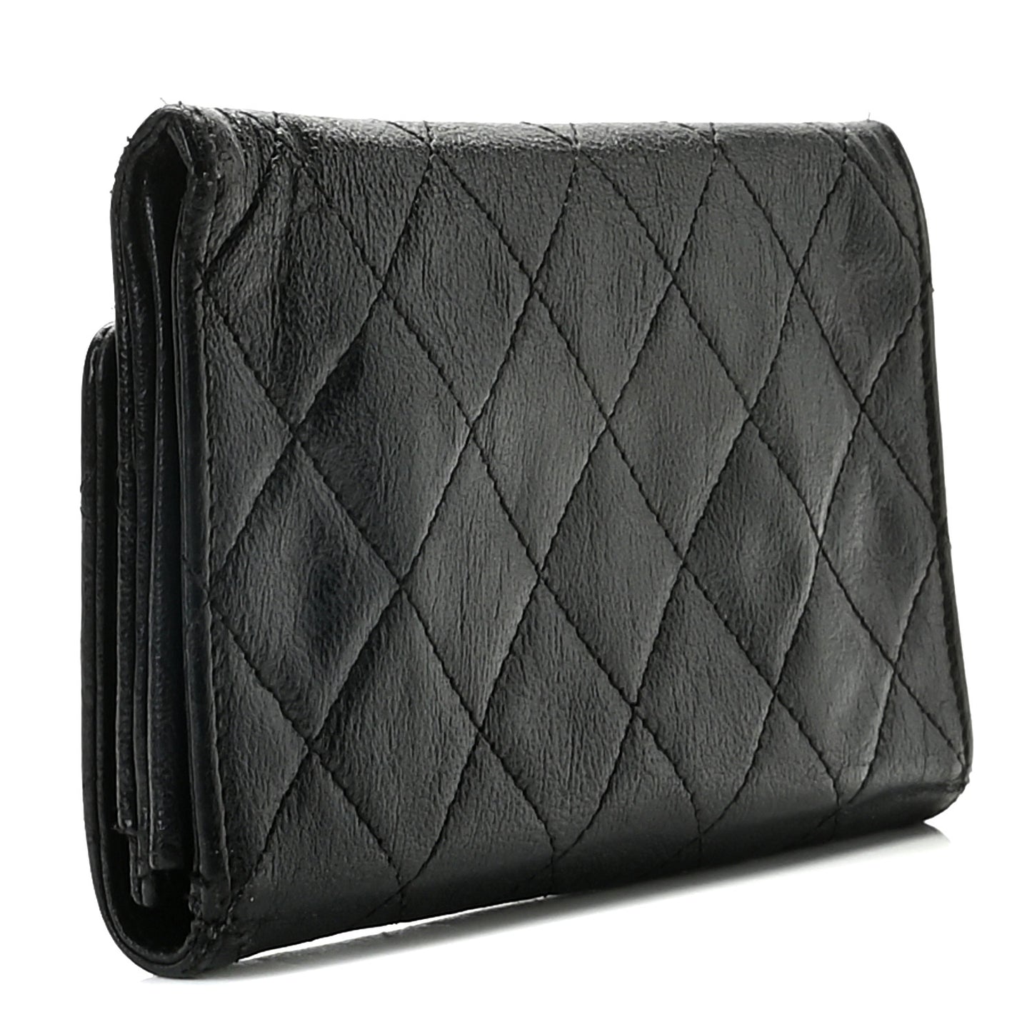 Calfskin Quilted Flap Wallet Black