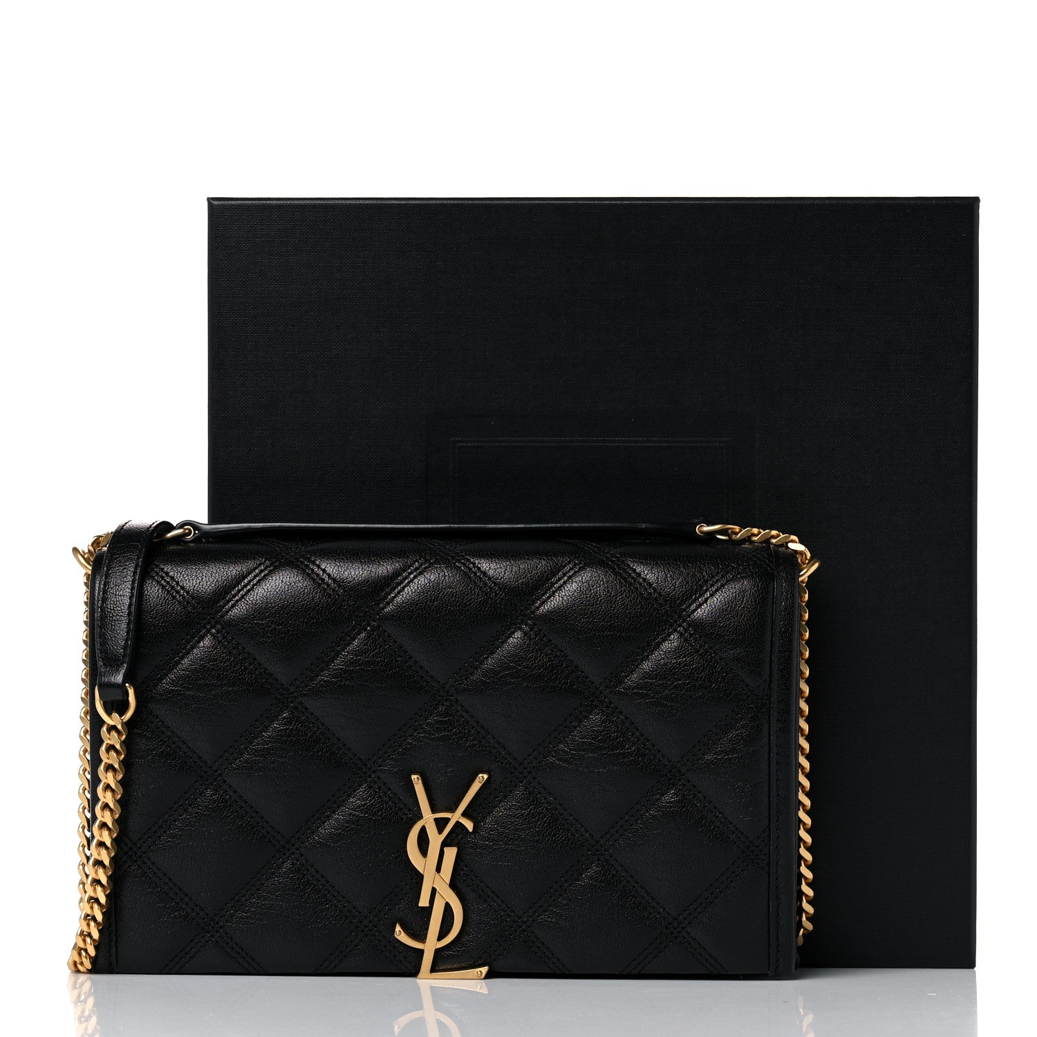 Saint Laurent Lambskin Diamond Quilted Becky Chain Wallet Black 9 of 9