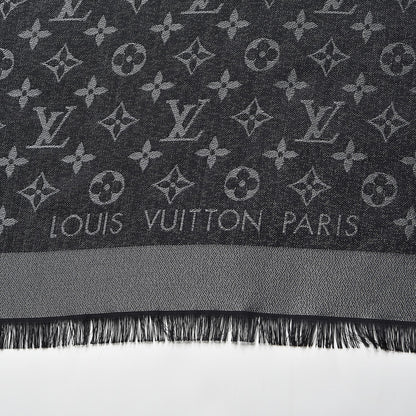 Louis Vuitton Silk Lurex Wool Monogram Shine Shawl Black 3 of 4