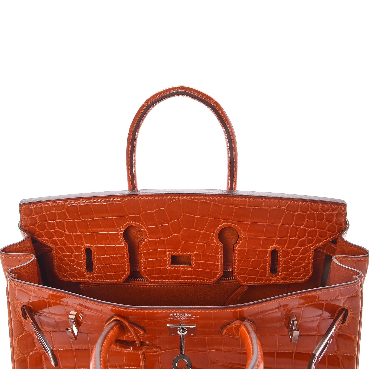Hermes Shiny Niloticus Crocodile Birkin 25 Orange 12 of 30