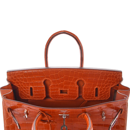 Hermes Shiny Niloticus Crocodile Birkin 25 Orange 12 of 30