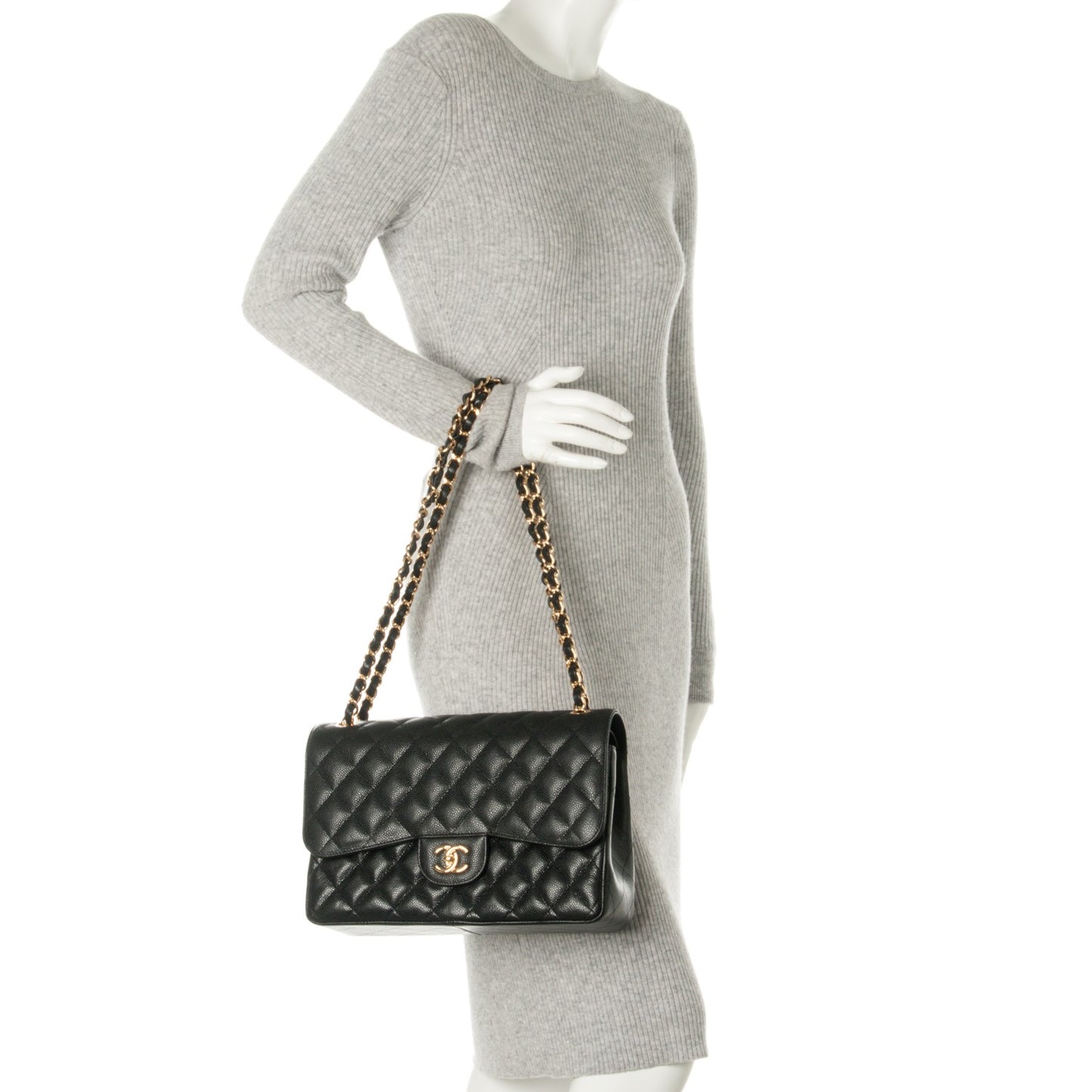 Caviar Quilted Jumbo Double Flap Black