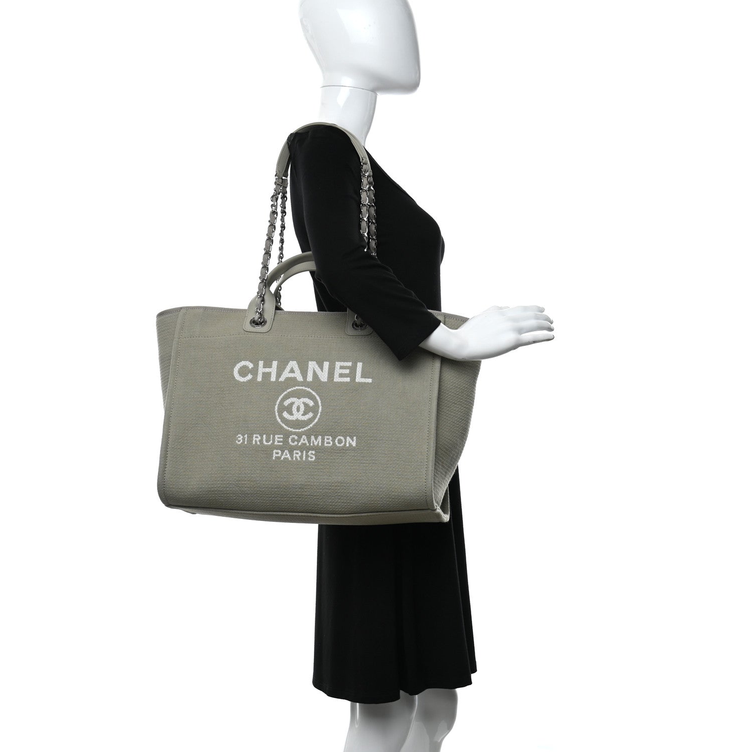 Chanel Canvas Large Deauville Tote Taupe 2 of 10