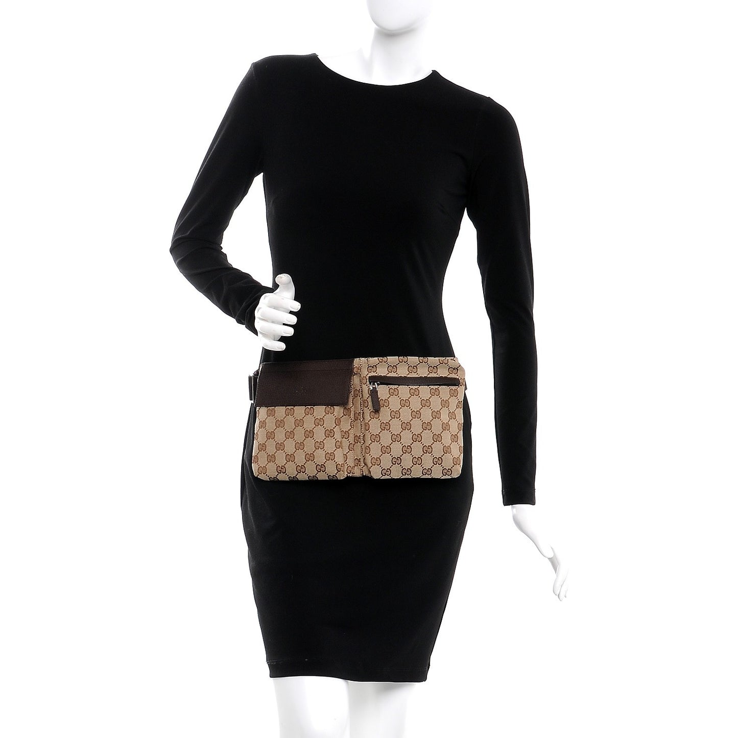 GG Monogram Double Pocket Belt Bag Dark Brown
