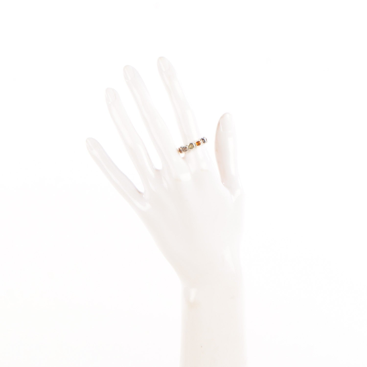 David Yurman Sterling Silver 18K Gold Prasiolite Citrine Smoky Quartz Eternity Ring 53 6.5 2 of 5
