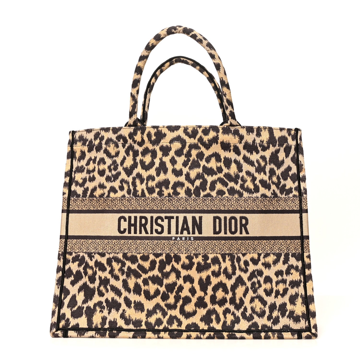 Christian Dior Canvas Mizza Embroidered Large Leopard Book Tote Beige 1 of 10