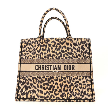 Christian Dior Canvas Mizza Embroidered Large Leopard Book Tote Beige 1 of 10