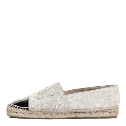 Chanel Crackled Calfskin Espadrilles 40 Light Beige Black 1 of 9